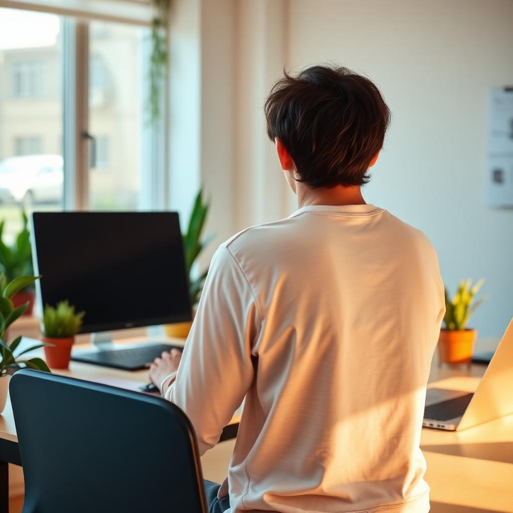 Créateur de sites web travaillant sur un ordinateur dans un studio lumineux